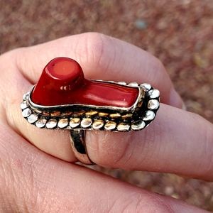 New Unique Natural Coral 925 Silver Ring.